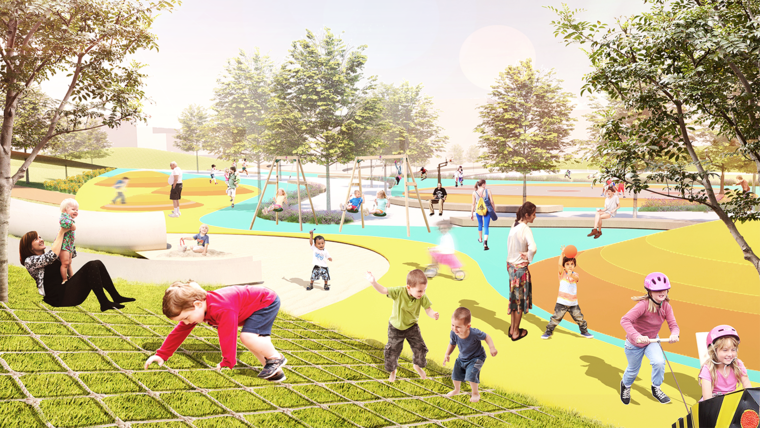 Rendering of a playground for a proposed parl 