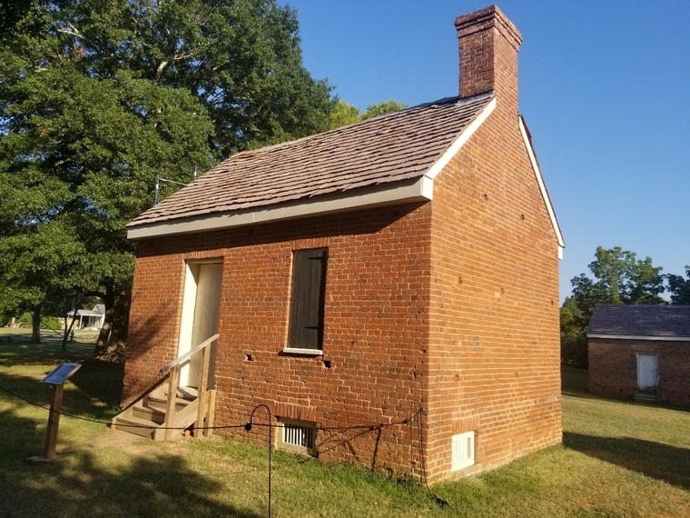 Perspective view of the 19th century dairy building following partial restoration. Historic Brattonsville, York County, South Ca