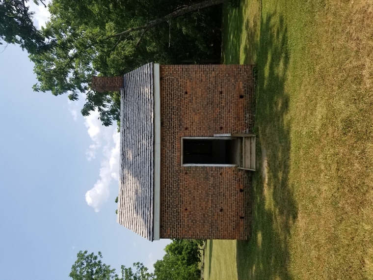 A front elevation of the remaining 19th century slave dwelling. Historic Brattonsville, York County, South Carolina. 2019