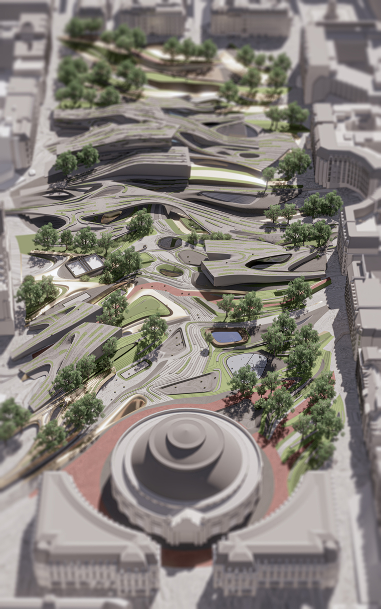 Aerial view rendering of a complex site