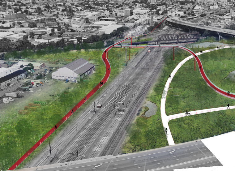 Plan for a bike trail crossing a rail line