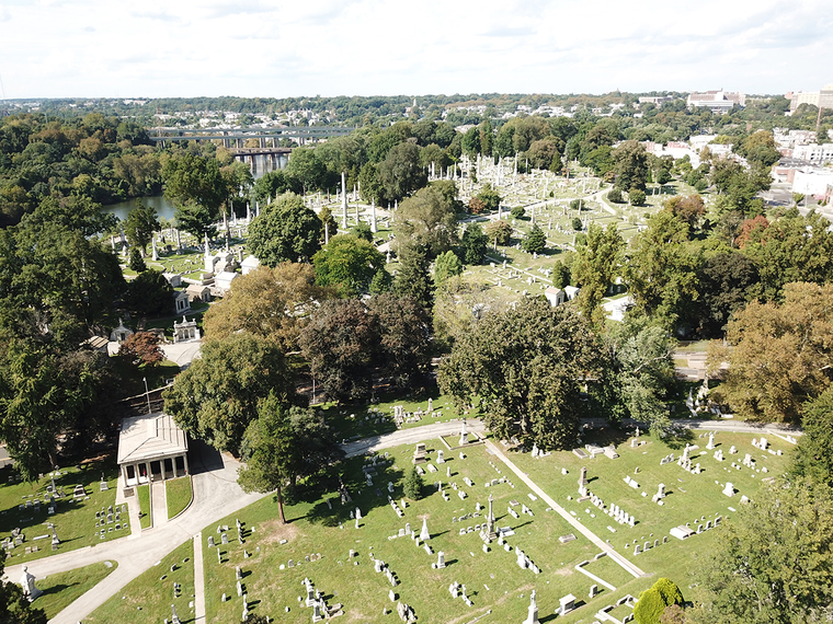 Aerial view of an old cemetery