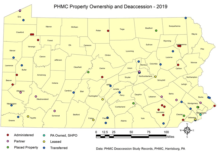 PHMC Property Ownership and Deaccession PA map 2019