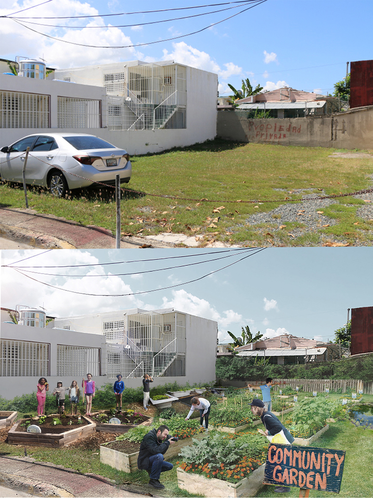 Image showing current conditions in a vacant lot and proposed changes
