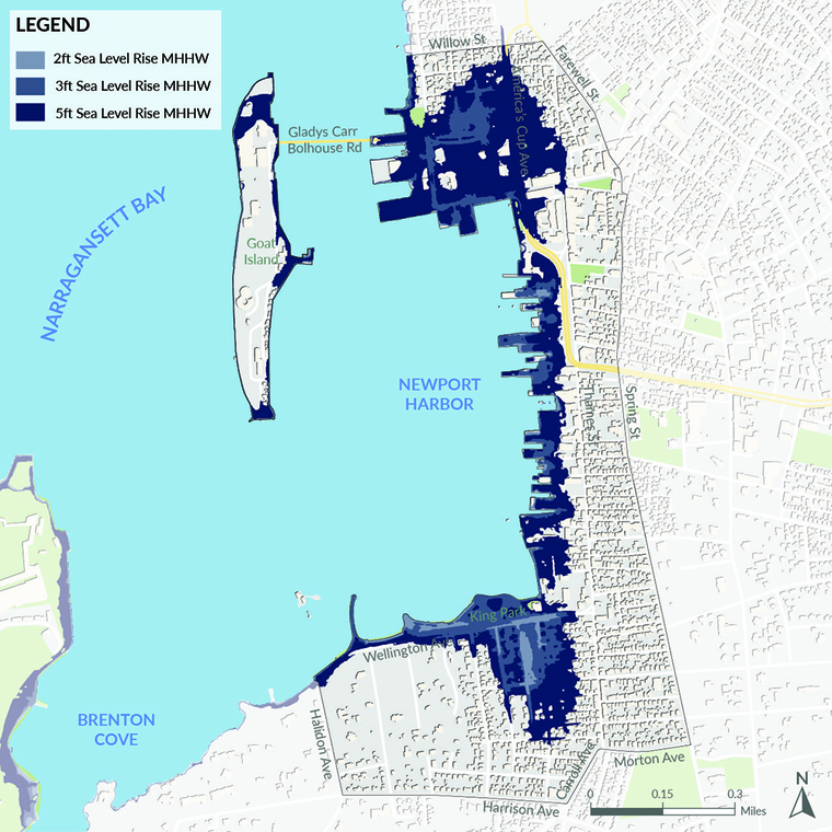Map of the water around Newport, RI