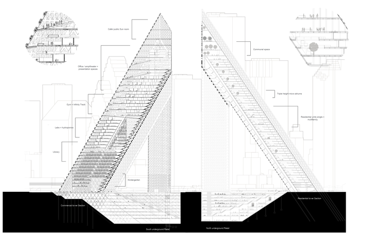 Residential Tower and commercial Tower merge on the top 