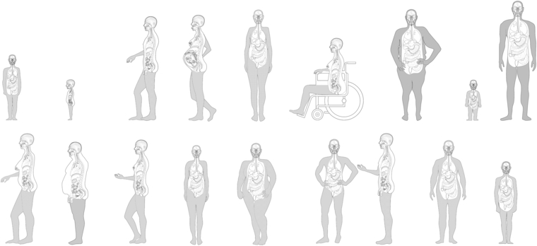 Medical diagram showing anatomy of three figures