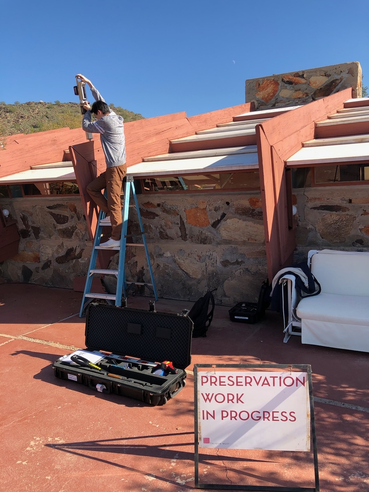 Preservation work in progress on roof at Teliesin West