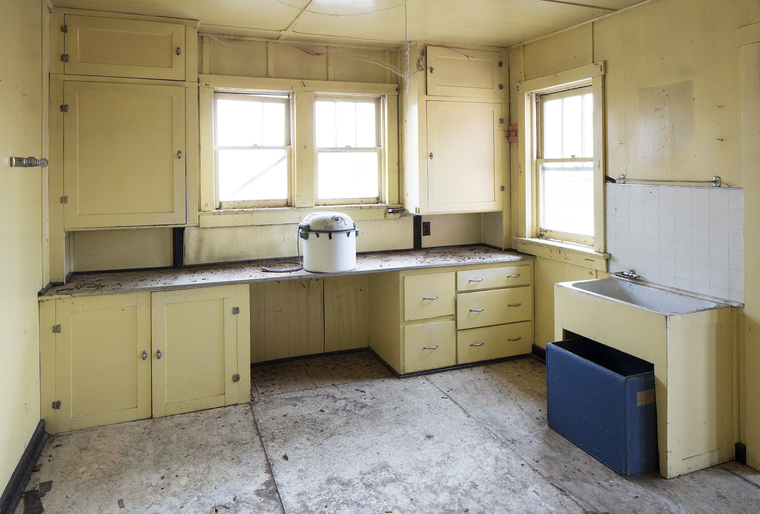 Run down kitchen in Moulton house