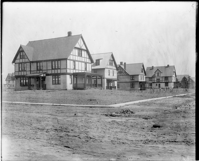 Black and white photo of housing development in Princeton NJ