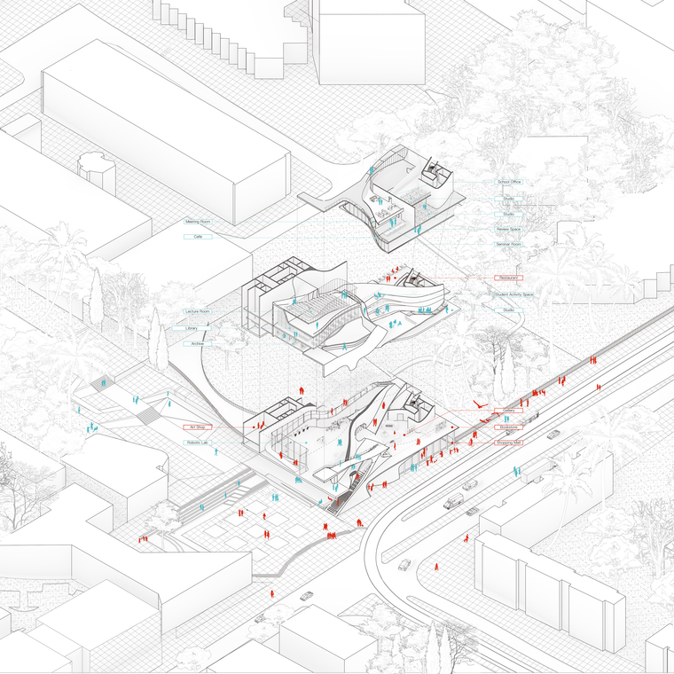 Exploded Axon to Show the Relationship of Public and Private