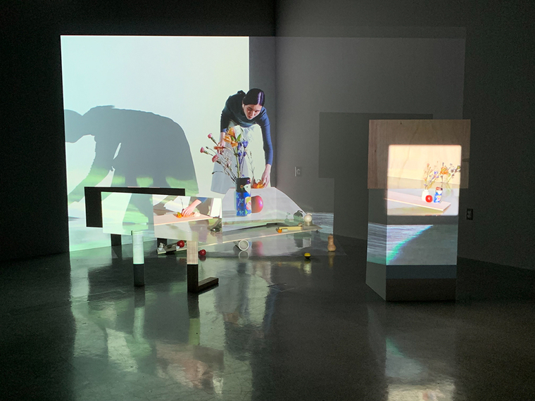 Installation view of artist performing