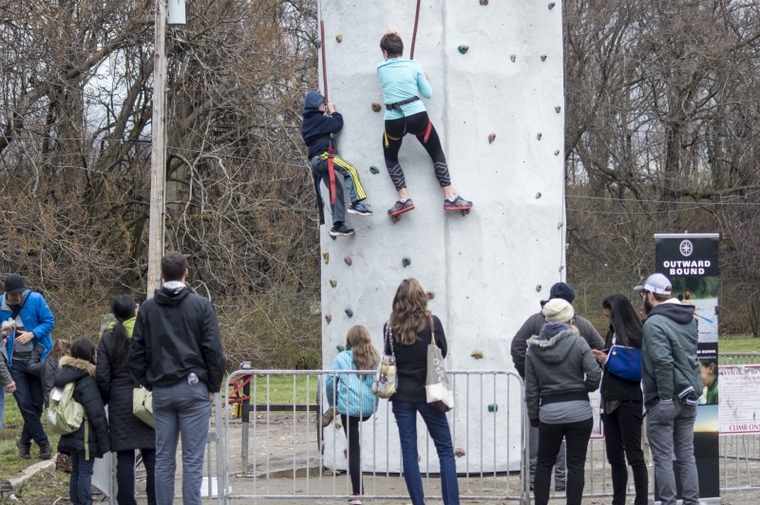 Outward Bound's climbing wall attracted adventurers of all ages.