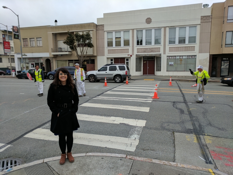 Shayda Haghgoo supervising the implementation of her first crosswalk.