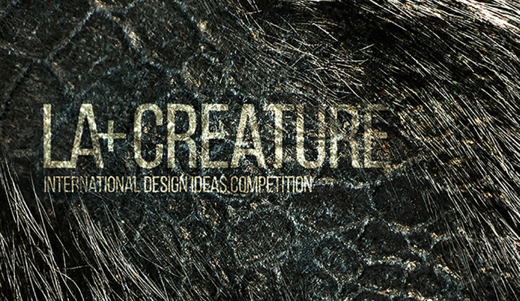 Graphic with text LA+ CREATURE with fur and scales