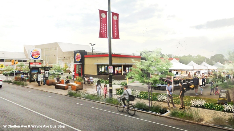 Xue Fei Lin & Zhen Ni's proposal for Chelten HUB Rendering of Burger King venue