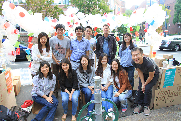 Group photo of students participating in Park(ing) day project