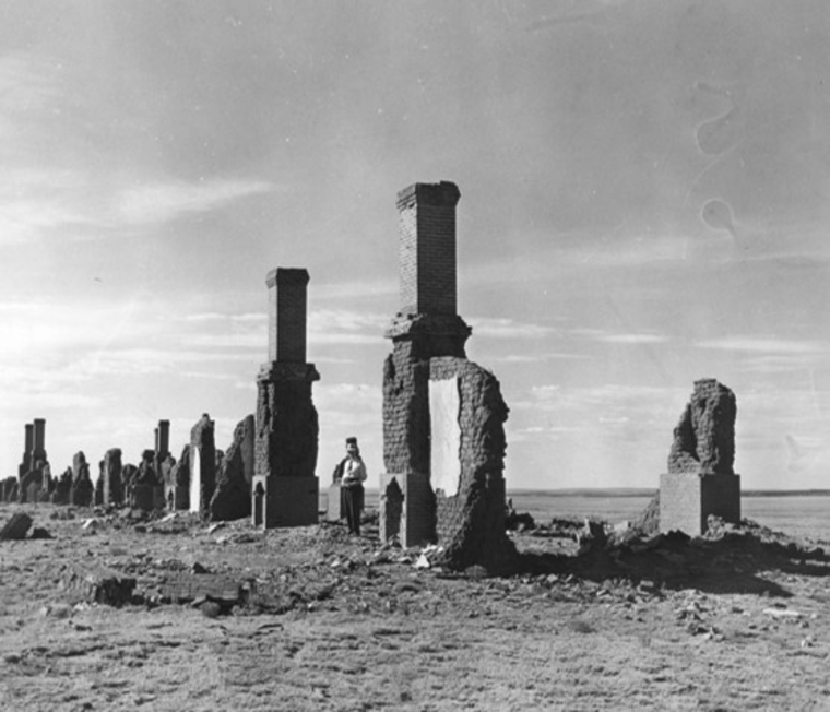 Exposed adobe ruins atFort Union National Monument in 1954 (Photo Credit: National Park Service)