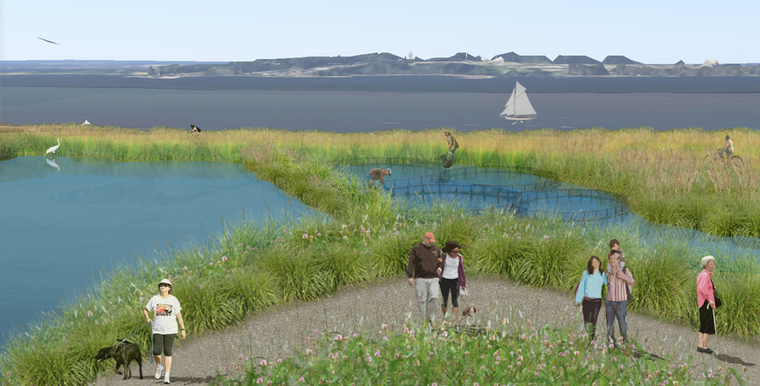 Rendering showing path along water