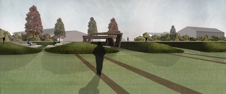 View of the designed excavated landform monument