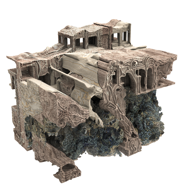 Axonometric parcel of the site revealing gilded cenotes beneath the surface.