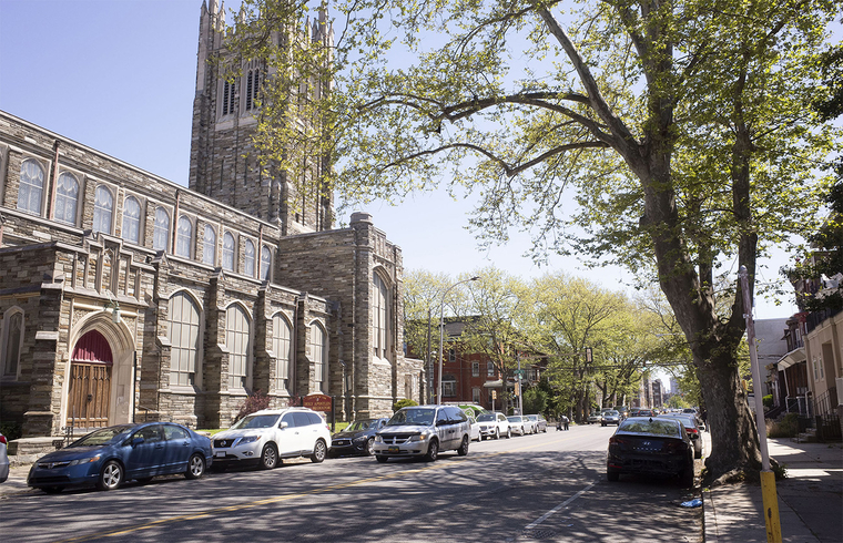 Exterior context view from Spruce Street looking northeast, Xiyue He & Yifei Yang