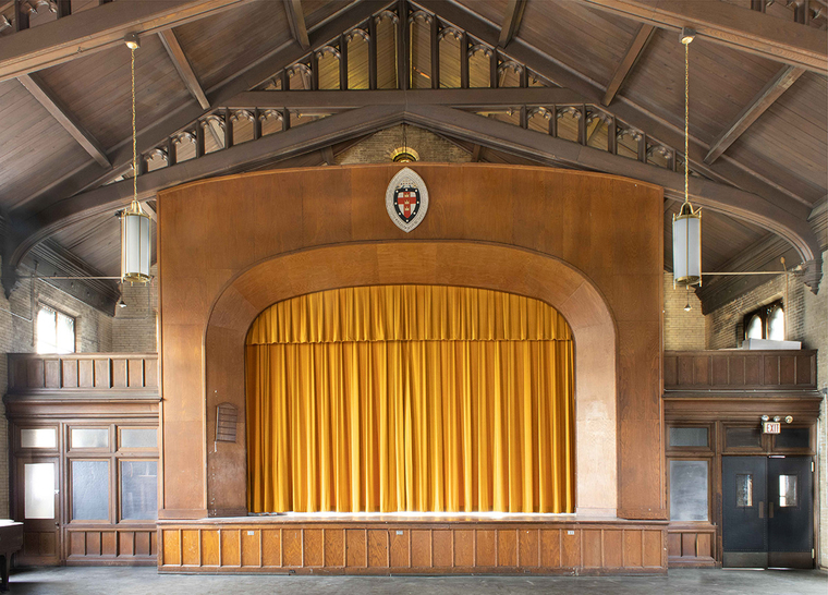 Parish House stage, rectified elevation photograph by Arden Jordan, Aislinn Pentecost-Farren, and Agatha Sloboda