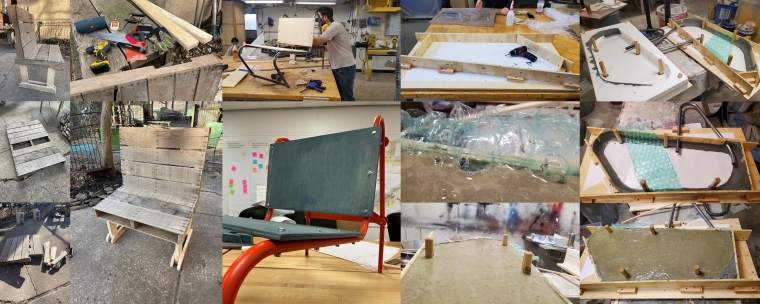 Collage of images of prototype for chair