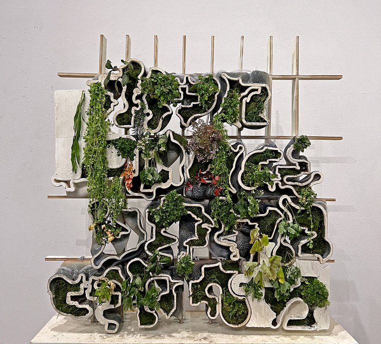 Complex architectural model incorporating real plants
