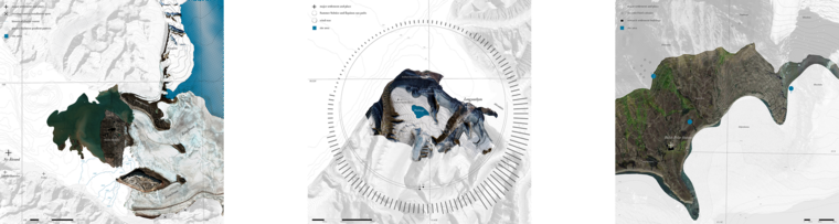 At three different locations on Spitsbergen, the designs collaborate with non-human agents such as snow, glaciers and coniferous