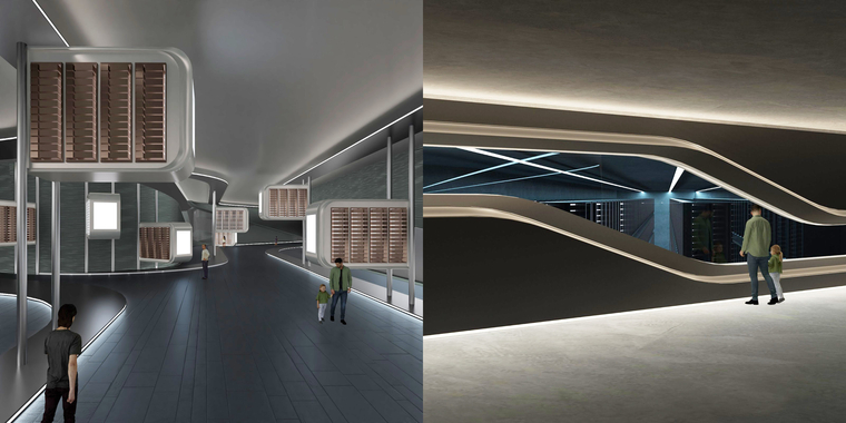 Interior Image shows public and private archive. 