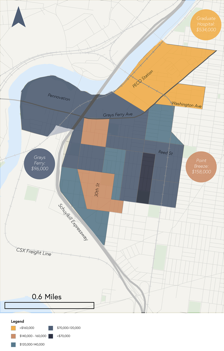 Map showing the Grays Ferry area of Philadelphia