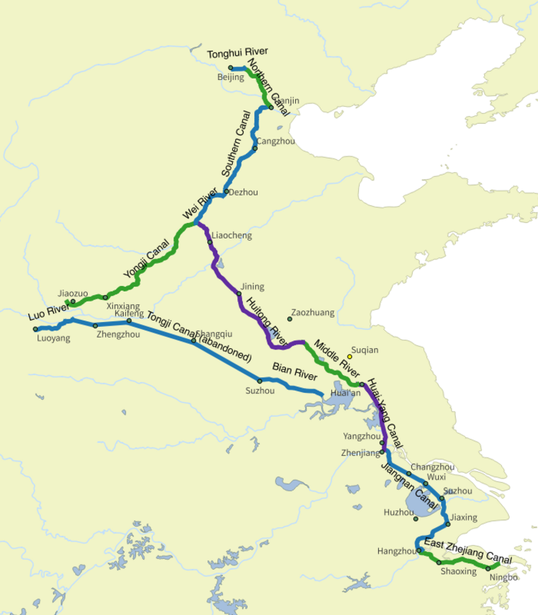 Courses of Grand Canal of China.