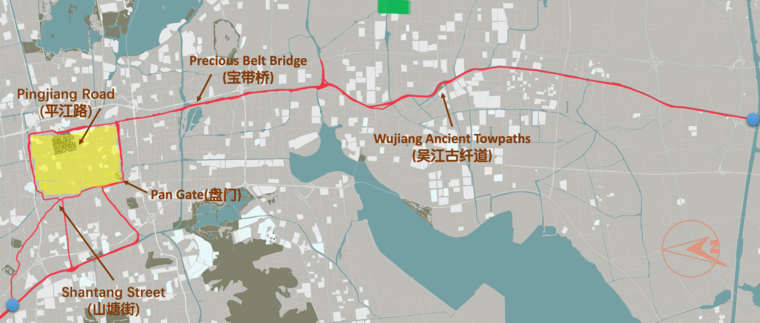 Map of Suzhou section of Grand Canal of China (Made by Dairong Qiu in 2020)