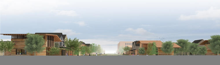 Longitudinal rendering of new housing and streetscape.