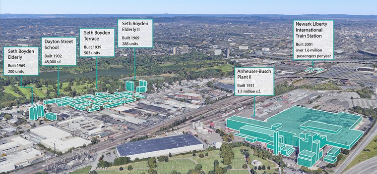 Aerial view of the plan annotated