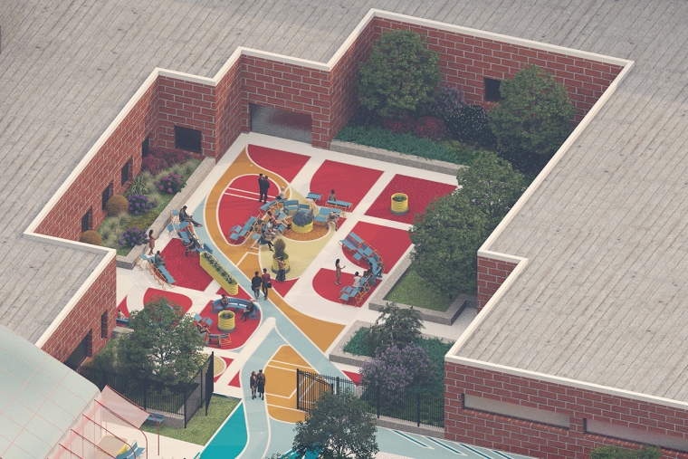 Rendering of the courtyard garden of the school