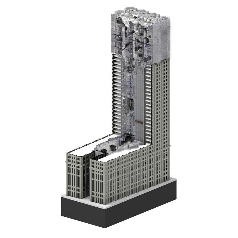 Axonometric Section of Policing Data Garden, Rethinking landmark buildings into newly productive hybrids