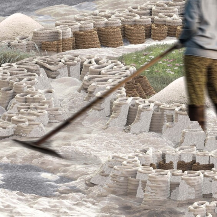 Salt collecting, salt crystalized by naturally evaporating the hypersaline water