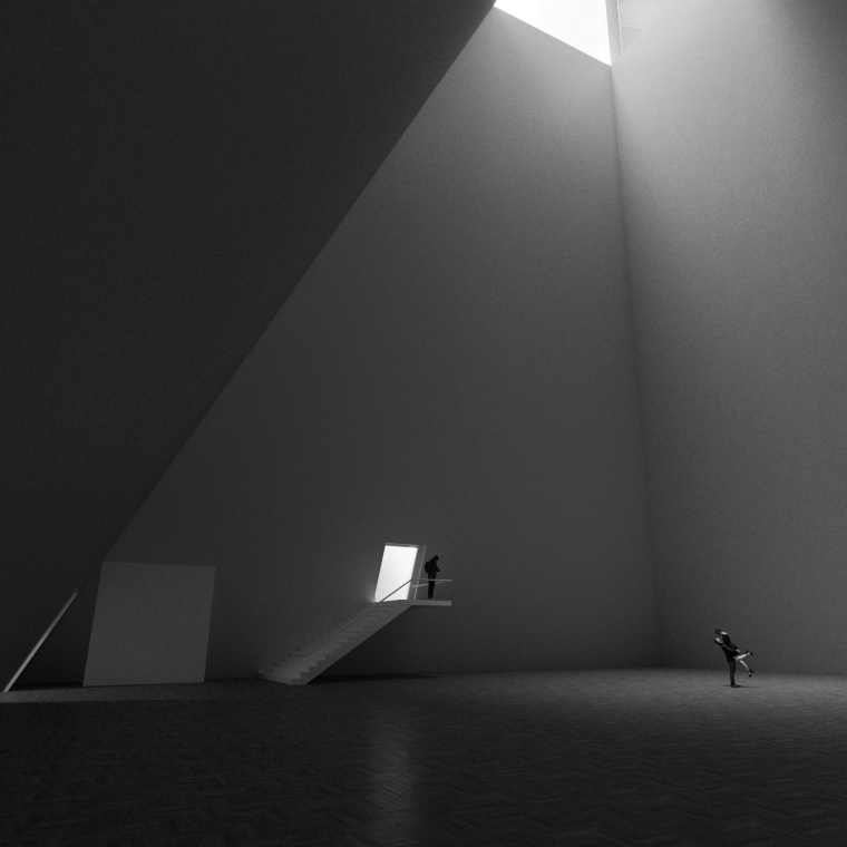 Performance space interior rendering