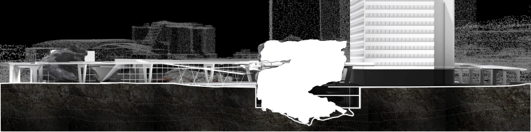 A cross section cut to expose the rock embedded on site
