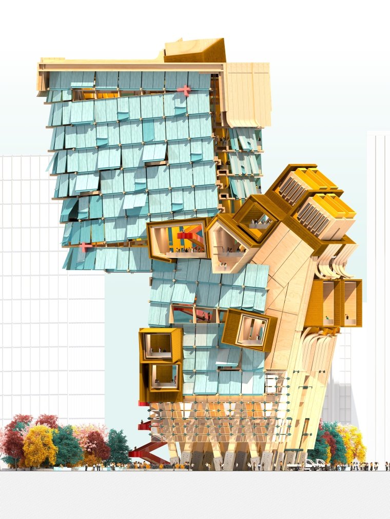 The Precarious Implant, Elevation Render, Alexa Rojas and Danny Jarabek
