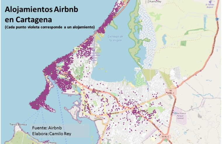 Map of AirBnB locations in Cartagena