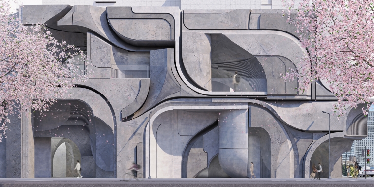 Facade of the New Agha Khan Museum representing carving techniques of arabesque work translated into architectural design language for details and iterations for unique aesthetics