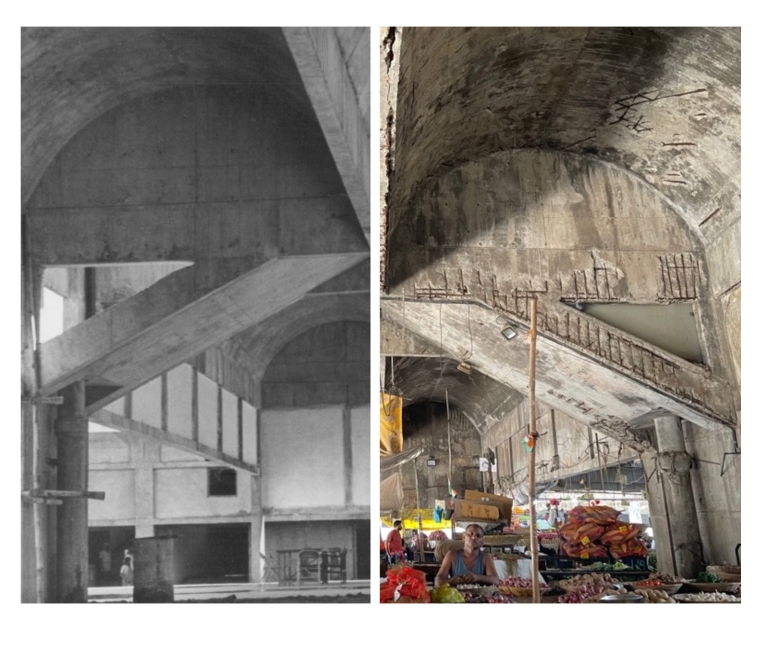 (left): Before picture of the Auction Hall (F), 1972; (right): After picture of the Auction Hall (F), 2022.