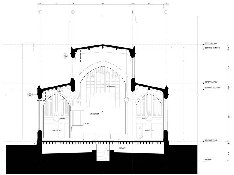 Transverse section looking east, drawn by Yi-Ju Chen.