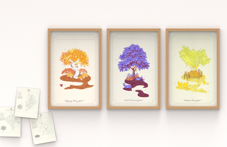 Three framed images of plant communities design