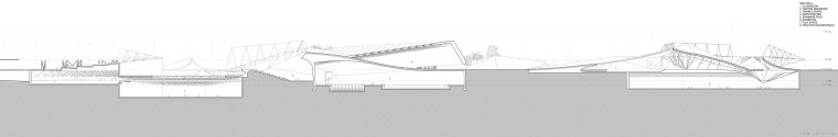 Section cut parallel to the river, showing connections between existing and new datums. 