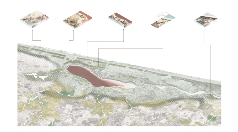 Axon regional view of Lac Rose with smaller axons of the five initiating sites for the Lac Rose greenbelt. 