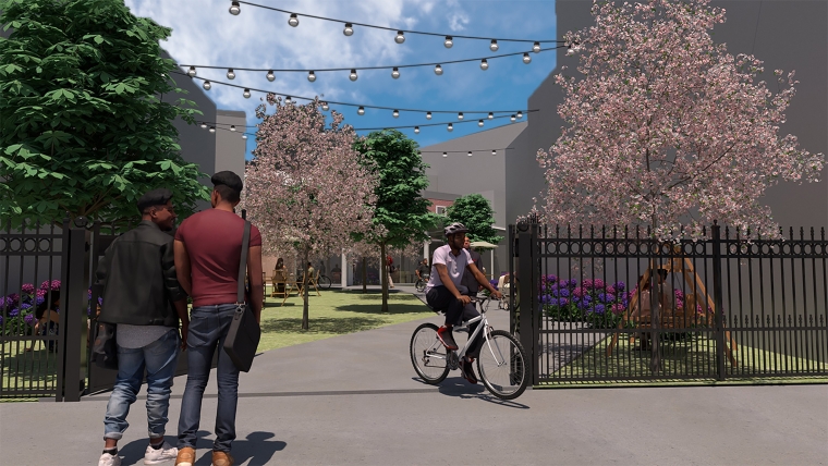 Perspective view of entrance to park from Ridge Ave.
